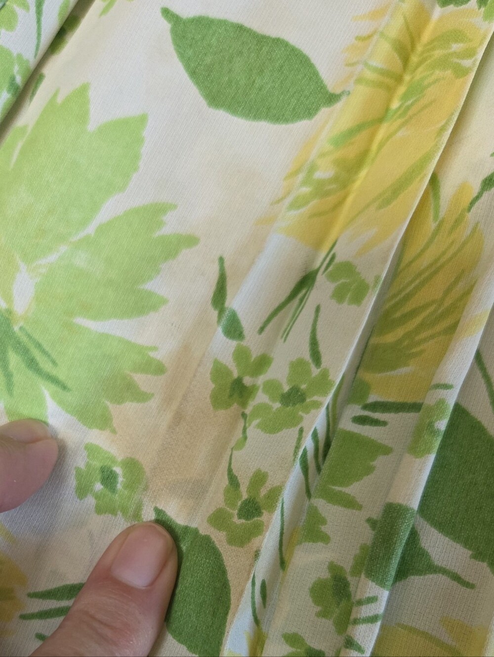 Vintage 1960s Green Yellow Floral Pleated Cotton Dress USA Union Made - Picture 15 of 16